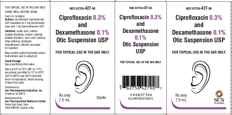 Ciprofloxacin HCl / Dexamethasone 0.3 % - 0.1 % Suspension Dropper Bottle 7.5 mL (Ciprodex) by Sun Pharmaceuticals  ID 62756-0427-90